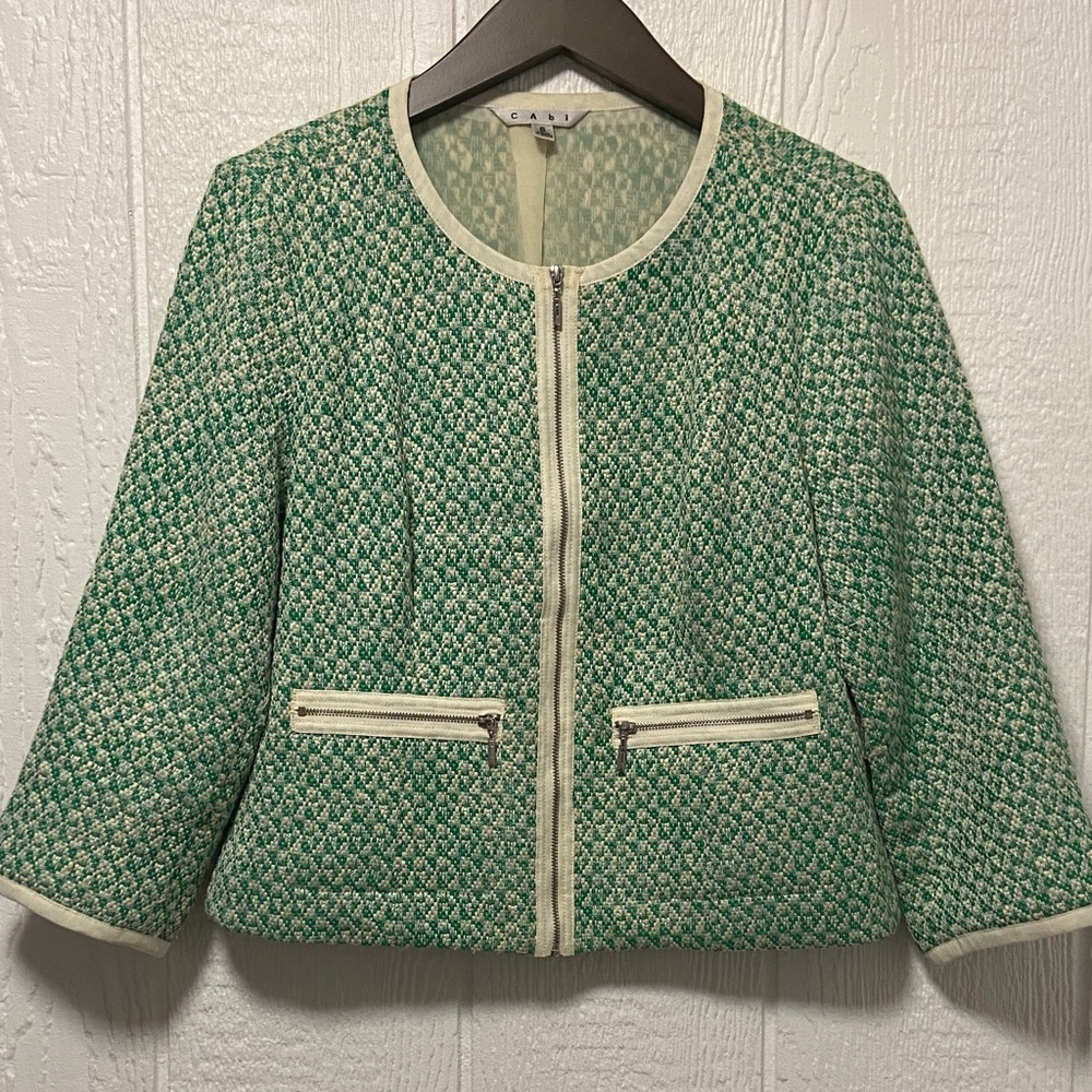 CAbi Green and Cream Patterned Blazer
